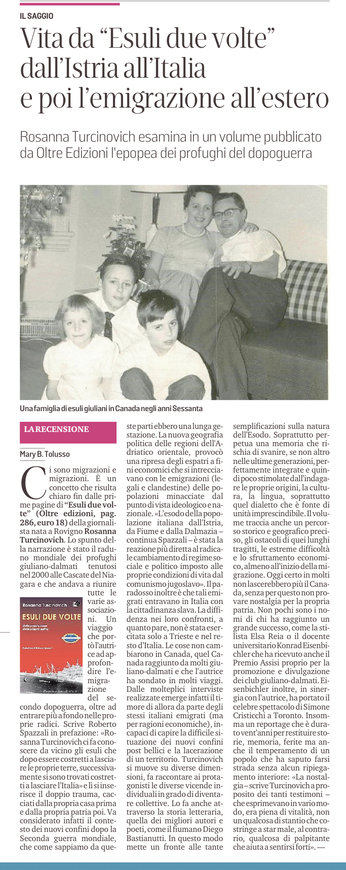 Il Piccolo 310122 Esuli due volte Turcinovich
